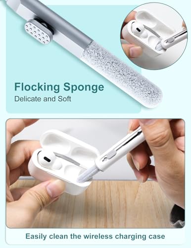 2 Pack Cleaner Kit for Airpods Pro 4 3 2 1, Multi-Function Cleaning Pen Tool with Soft Brush Flocking Sponge for Wireless Earbuds Bluetooth Headphone iPhone Electronics
