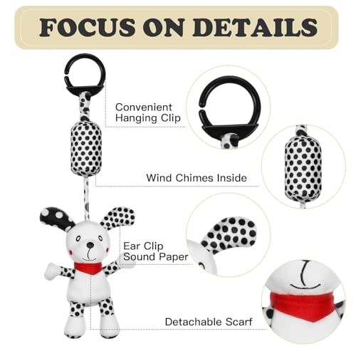 Image of Hanging Baby Toys Hanging Rattle Toys for Baby 3 6 9 to 12 Months Crib Car Seats Stroller Toys Plush Animal Squeaky Sensory Toys for Newborn, Dog, Rabbit, Bee, Owl (Pack of 4)
