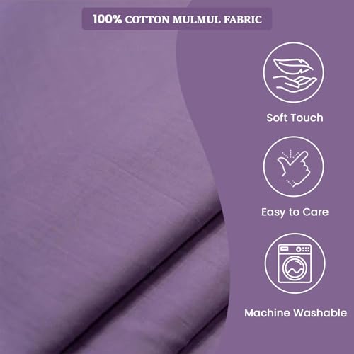 Image of 100% Pure Cotton Mulmul Fabric Material | Reusable Fine Mulmul Fabric | Lightweight Soft Smooth Piece Linning, Stole, Dupatta, Cushion Pillow Cover (Violet Tulip, 5 Meters)