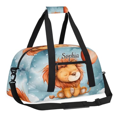 Custom Kids Sport Duffel Bags Gym Bag for Girls and Boys Weekender Tote Sports Bags for Traveling Cute Lion Duffel Bag3