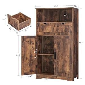 Iwell Storage Cabinet with 2 Drawers and Adjustable Shelves, Small Cabinet with Doors, Cupboard, Small Storage Cabinet for Living Room, Home Office, Rustic Brown Iwell Storage Cabinet with 2 Drawers and Adjustable Shelves Small Cabinet with Doors Cupboard Small Storage Cabinet for Living Room Home Office Rustic Brown