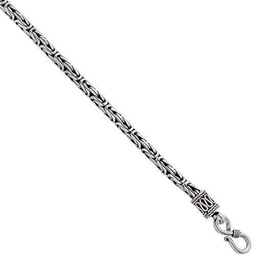 Sterling Silver 4mm Round BYZANTINE Chain Necklaces & Bracelets for Men & Women Hook & Eye Clasp Oxidized Nickel Free 7-30 inch2