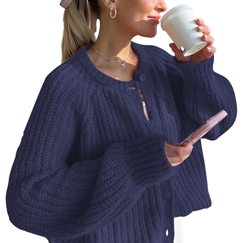 Hixiaohe Cardigan Sweater for Women Long Sleeve Button Y2K Chunky Knit Sweater Fall Casual Open Front Outwear Knitwear Coat