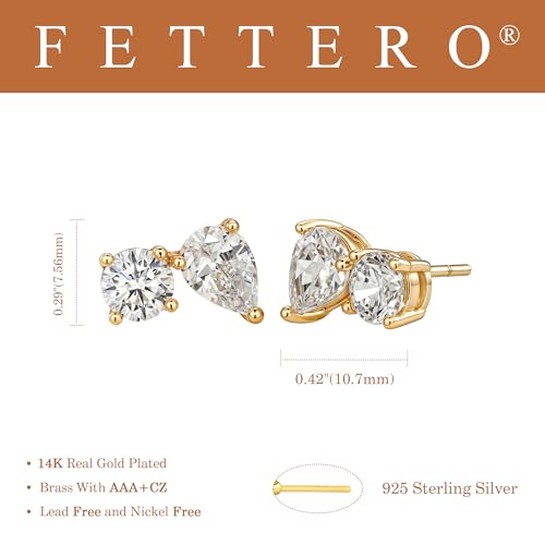 FETTERO Stud Earrings for Women - 14K Gold Plated CZ Hypoallergenic Earrings Studs Dainty Black CZ Leaf Gold Earrings for Women Trendy Statement Jewelry