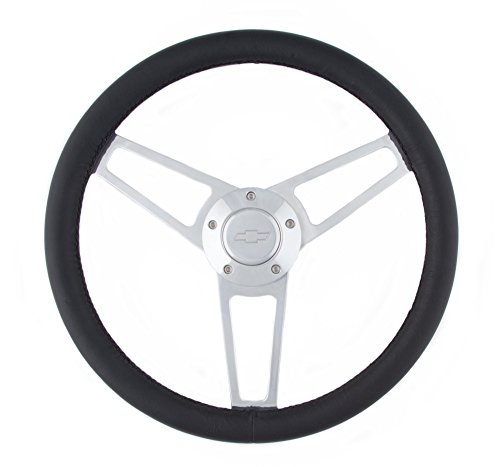 Grant 1901 Billet Series Leather Steering Wheel with Chevrolet Logo and Install KIt, 1 Pack