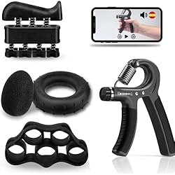 Kit 5 Piezas Para Fortalecer Antebrazos con Videos y Entrenamiento- Hand Grip Regulable 5-60 Kgs con programacion- Pack Fortalecedor De Agarre - Ejercicio De Agarre Para Antebrazo - Gripper muñeca