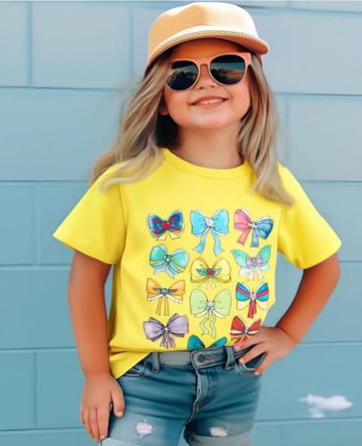 Girls T Shirts Magical Princess Bow Blouse Short Sleeve Loose Basic Shirt Girl Holiday Vacation Tee Tops 4-12 Years2
