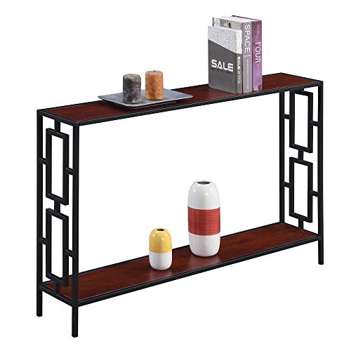Image of JGS Iron Frame Wooden Console Tables with Bottom Shelf Book Storage Multipurpose Sheesham Wood Flower Pot Stand Table Furniture for Home Living Room Entrance & Office (Mahogany Finish)