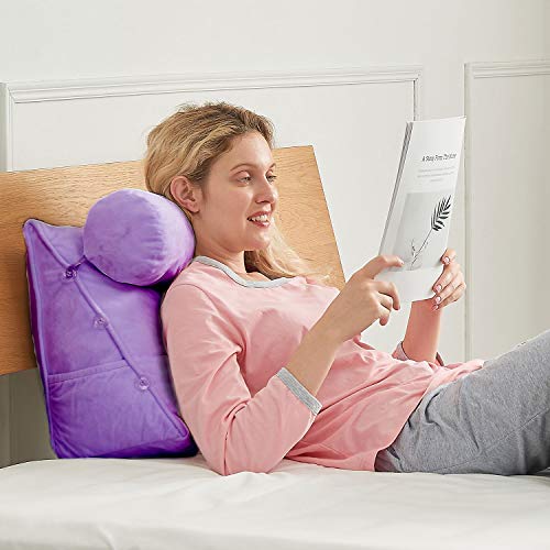 Cheer Collection Wedge Back Support Pillow For Reading, Gaming, And Watching - With Adjustable Neck Pillow, Purple #TOP1