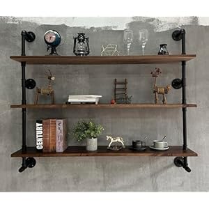 Industrial pipe wall shelves pipe shelving with real wood plank 48 inches floating shelves for wall farmhouse pipe book shelves dark brown 3 tier for kitchenliving room decor and bar shelving  urban country home decor