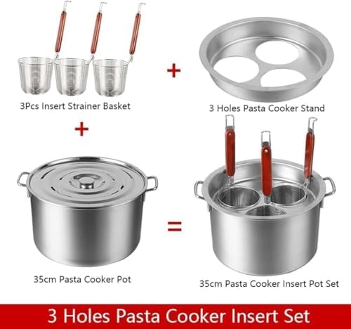 Stainless Steel Pasta Pot Set with Strainer, 6-Hole Steamer Basket, Durable Stock Pot for Home & Restaurant Cooking, Versatile Kitchen Cookware, Heavy Duty Design