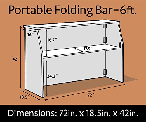 Tentandtable Portable Folding Bar, Commercial Quality - 72-Inch Wide Serving Area, 42-Inch Tall, Black And Marble Colored Wood Paneled For Serving Food And Drinks #TOP1