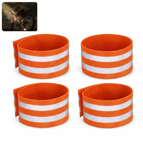 sdidzad 4 PCS Reflective Leg Bands for Cycling, Adjustable High Visibility Ankle Straps, Lightweight Night Riding Safety Gear, Universal for Running Walking Cycling Outdoor Sports (Orange)