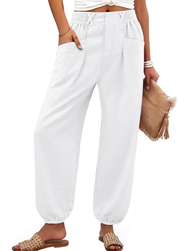 Image of ANRABESS Womens Pants Elastic Waist Summer Casual Harem Barrel Lounge Work Slacks Cropped Beach Vacation Clothes with Pockets