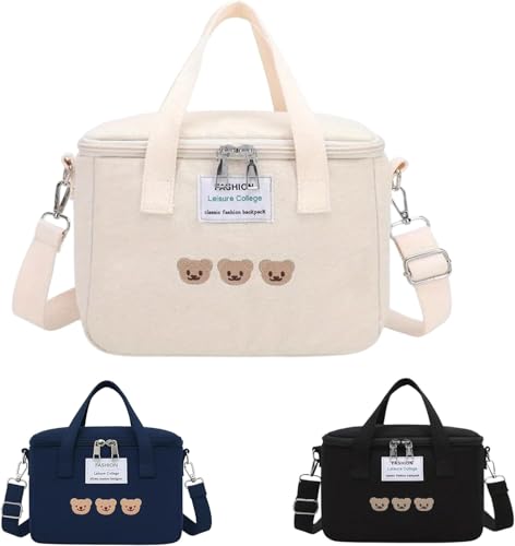 Bolsa Térmica lancheira com Alça Ajustável, Design de 3 Ursinhos, Ideal para Marmitas e Bebidas (OFF WHITE)
