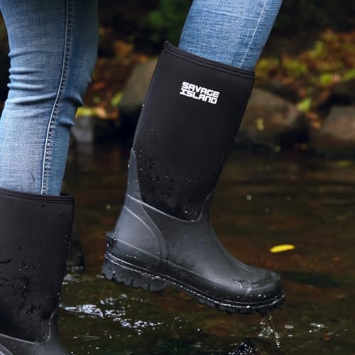 Savage Island Damen Neopren-isolierte Gummistiefel Warm Gefüttert Vollständig Kniehoch Wasserdichte Gummistiefel, Schwarz , 40 EU