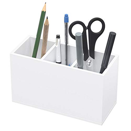 Image of NIUBEE Acrylic Pen Holder 3 Compartments, White Pencil Organizer Cup for Countertop Desk Accessory Storage