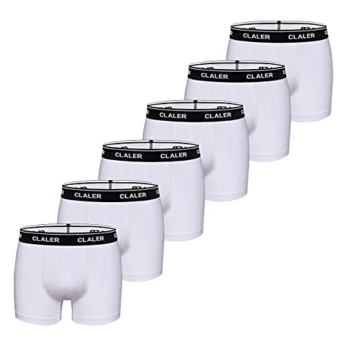 CLALER Confezione da 6 boxer da uomo, morbidi, in cotone, biancheria intima comoda e traspirante, da uomo, 6 x bianco., XL