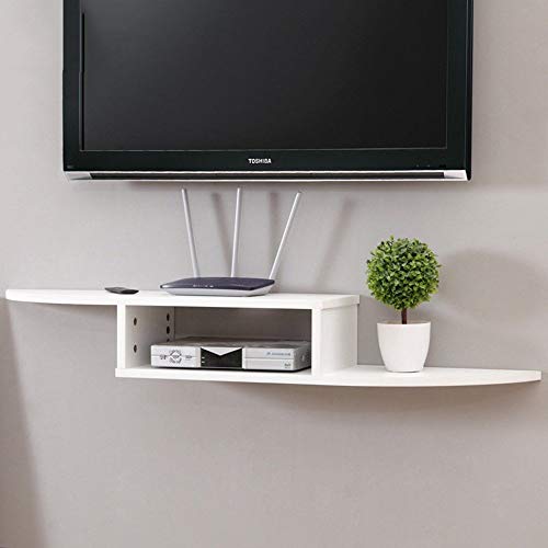 Haushaltsregale Regale zur Wandmontage für DVD-Komponenten, Set-Top-Boxen, Kabelboxen, Streaming-Geräte und DVDs mit schwarzen Glasregalen,Weiß,140