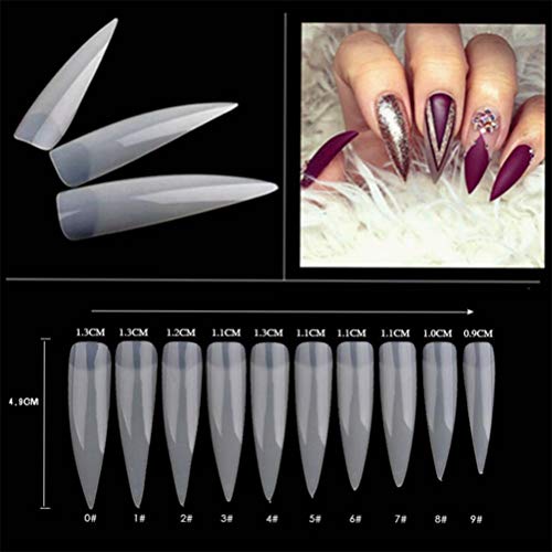 Geisofu 500PCS Stiletto False Nails, Salon Long Stiletto Acrylic False Fake Nail Tips for Manicure Nails Art Salons & Home DIY (Natural Stiletto-2)