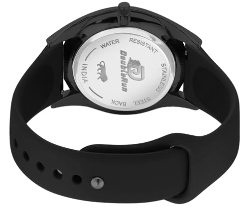 Image of DOUBLERUN Black Case Silicone Strap, 24-Hour Display, Roman Numerals, Analog Watch