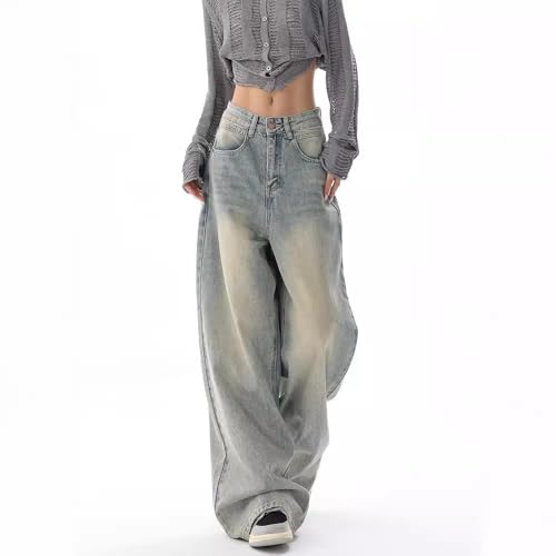 Women's Retro Casual Pants Summer y2k Fashionable Loose Street Style Light Blue high Waisted Denim Wide Leg Pants2