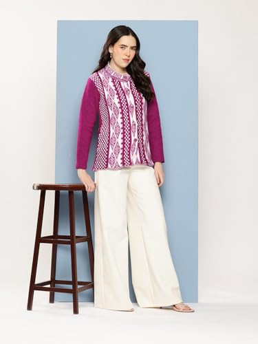 Image of Aarika Womens Winter Wear Maroon Colour Geometric Woolen Cardigan