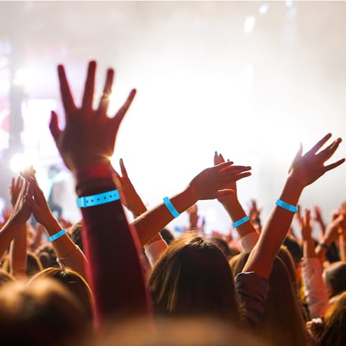 Image of Henoyso 300 Pcs Blue Plastic Wristbands for Events Vinyl Waterproof Pool Wristbands Neon Color Plastic Bracelet for Party Events Arm Band Identification for Concerts Carnivals
