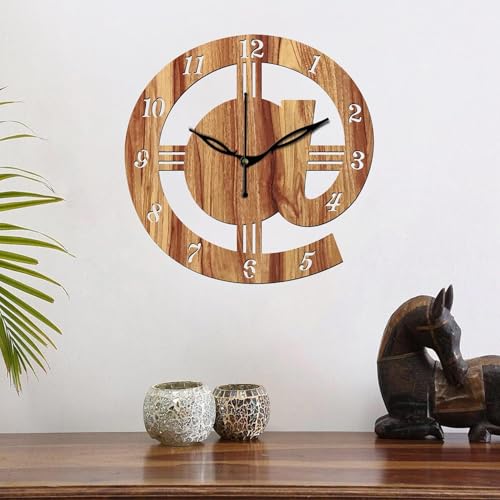 Image of SKYVILLA 12 Inch Wooden MDF Analog Wall Clock with English Numerals with Unique Design | Silent Quartz Movement | Lightweight Without Glass Design for Home