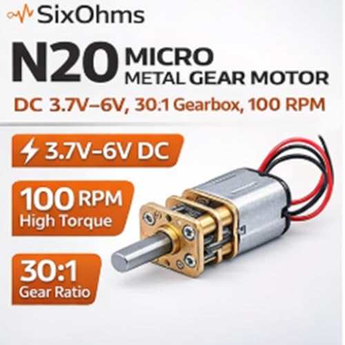 Image of N20 Micro Metal Gear Motor DC 3.7V-6V, 30:1 Gearbox, 100 RPM High Torque Mini Motor for RC Car, Smart Robot, DIY Robotics & Automation Projects (Pack of 2)