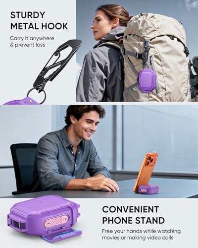 Image of MoKo for AirPods Pro 3 Case with Secure Lock - IP68 Waterproof Case for iPods Pro 3, Military-Grade Protective Cover Earpods Pro 3 with Keychain, Phone Stand & Cleaner Kit, Purple