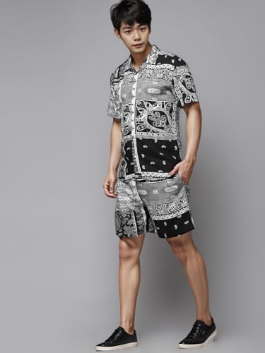 Image of Rigo Men's Rayon Printed Relaxed Night Suit Set Casual Co-Ords Set|Shirt And Short Set