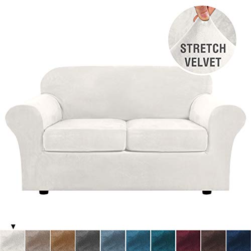 Real Velvet Plush 3 Piece Stretch Sofa Cover Velvet Sofa Slipcover Loveseat Cover Furniture Protector Couch Soft Loveseat Slipcover For 2 Cushion Couch With Elastic Bottom Loveseat Ivory Buy Online In Malta H Versailtex