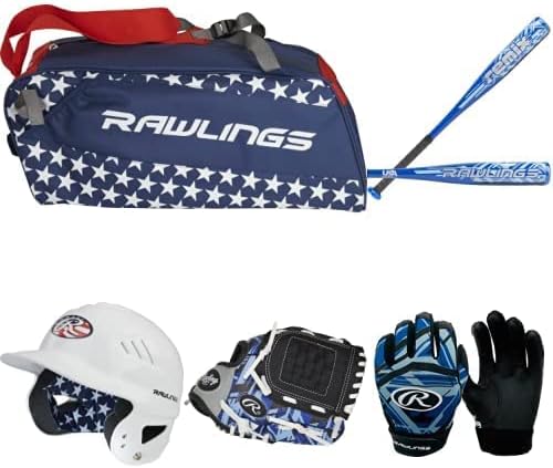 Rawlings REMIX T-Ball & Youth BaseballSoftball Starter Kit Equipment Bag 24" Bat 9" Right-Hand Throw Glove Helmet Batting Gloves