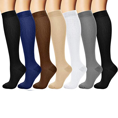 arteesol Calcetines de compresión, 7 Pares de Calcetines para Correr para Hombres y Mujeres para Correr, Enfermeras, Viajes en Vuelo, Embarazo Durante la Maternidad(6C,S/M)