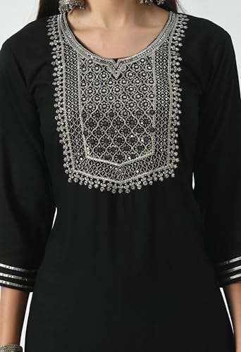 Image of LIBOZA Kurta for Women - Embroidered Ladies Kurti, Stylish Girls Top, Ethnic Full Kurtas, Straight Design Kurtis for Woman