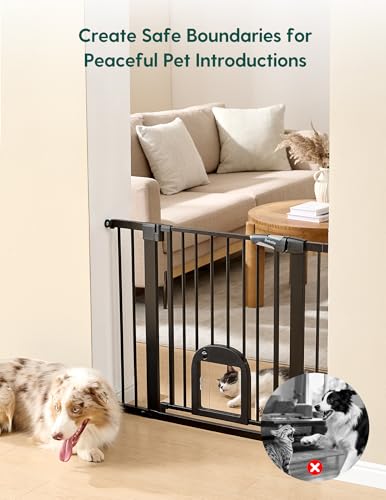 Babelio Baby Gate with Adjustable Cat Door, CatPrivilege III, 29-43" | Auto-Close, Pressure Mounted with No Drilling, Dual Lock Safety Gates For Stairs, Doorways and House, Easy Walk Thru, Black - Image 5