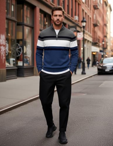 Image of COOFANDY Men's Quarter Zip Up Sweaters Slim Fit Lightweight Mock Pullover