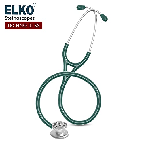 Image of ELKO EL-170 TECHNO III SS Stainless Steel Acoustic Stethoscope | Adult & Pediatric Stethoscope With Double Sided Chestpiece | Two-Way PVC Tubing | Doctors & Medical Students (Green)