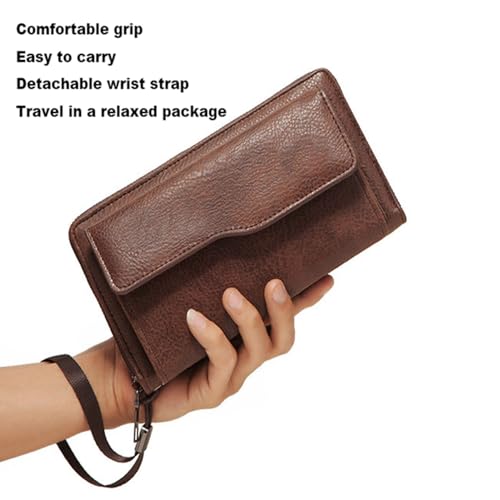 Large Wallet Clutch Long Leather Phone Purse ，2-Fold Design, Multiple Card Slots, Wristle Money Organizers with Coin Purse and Smooth Zipper（dark brown2