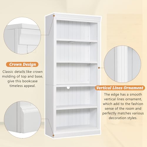 Image of 5-Shelf Bookcase with Light Strip, Bookshelves Floor Standing Display Storage Shelves 83.4 in Tall Bookcase Home Decor Furniture for Home Office, Living Room, Bed Room - White