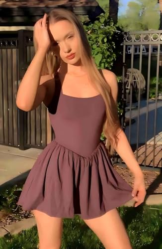 Womens Square Neck Tennis Dress Built in Shorts and Removable Bra Golf Athletic Outfits Workout Yoga Wear4