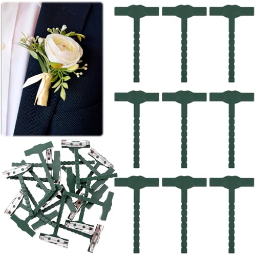 YALOJE 10pcs T-Shaped Boutonniere Pins Plastic Corsage Safety Pins for Bride Groom Small Boutonniere Brooch Pin for Crafts for Wedding Birthday Parties- Green