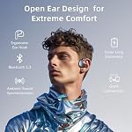 HIFI WALKER T20 Casques d'oreille ouverts, écouteurs d'écoute ouverts sans fil Vrai Bluetooth 5.3, Ecouteurs de sport avec 16.2mm Conducteurs-Soft Earhooks (Noir)