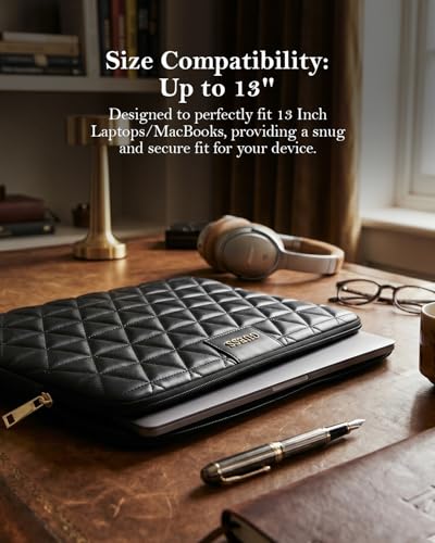Image of CG MOBILE Guess 13-Inch Laptop Sleeve Case Official Licensed Grained Quilted 4G PU Leather | Stylish Protective Laptop /MacBook Bag for Men & Women - Black
