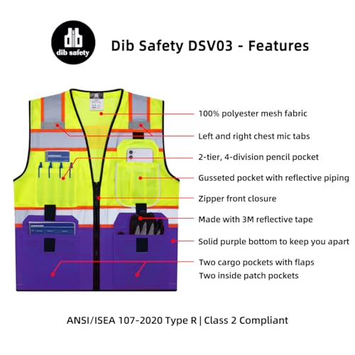 Dib Safety Reflective Safety Vest Made with 3M Tape, Yellow and Purple 3XL by Dib Safety - Used condition - Image 5