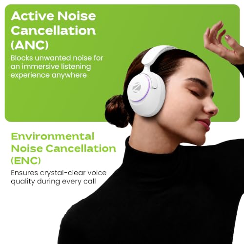 Image of Zebronics Envy Pro ANC Wireless Headphones, BT v6.0 + Type-C Dongle, 40mm Drivers, Up to 40h Playback, App Support, Gaming Mode, ENC, 3 EQ Modes, RGB, Rapid Charging, Foldable Design (White)