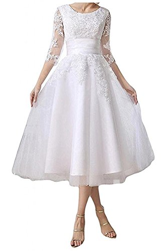 Topkleider Damen Neu Spitze Weiss Rundkragen Cocktailkleider Kurz Abendkleider Hochzeitskleider-38-Weiss Cover