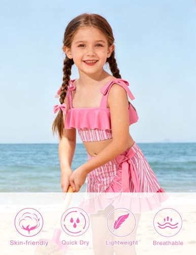 Image of ALISISTER Girls Swimsuit 3 Piece Bathing Suits Flounce Bikini Tankini Set Beach Swimwear with Cover Ups Skirt for 3-8 Years