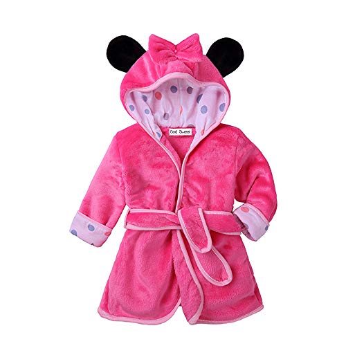 Baby Boys Girls Toddle Winter Flannel Bathrobe Hooded Housecoat (3T, Rose Red)